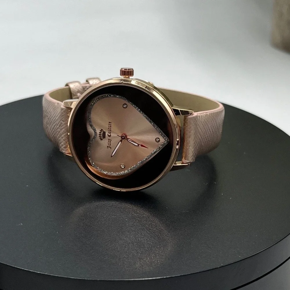 Juicy Couture Black Label Ladies Rose Gold Glitter Heart Watch New‎ Battery